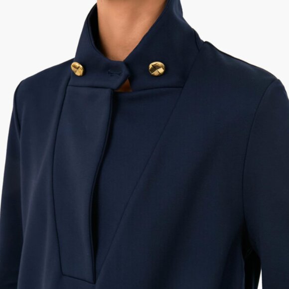 Tuckernuck Ponte Emerson Coat Dress Large Navy Button Mid Modern Mini Shift Prep - Picture 2 of 13